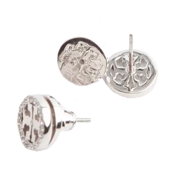 TORY BURCH • Silver Miller Circle Crystal Earrings - Picture 5 of 6